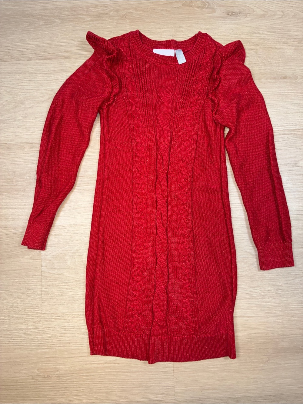 The Children's Place Red Cable-Knit Ruffle Shoulder Sweater Dress